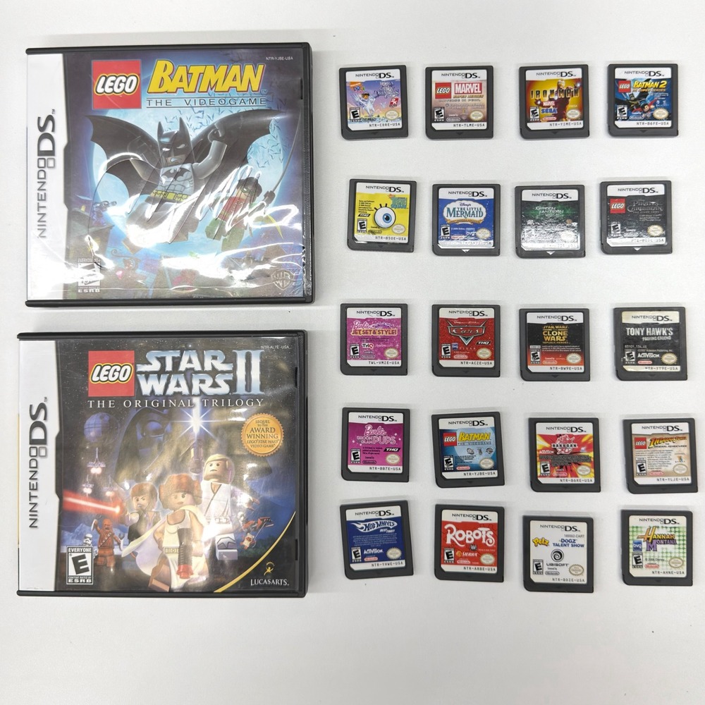 Nintendo DS Game Lot LEGO Star Wars Batman Marvel Barbie Disney 20 Game Bundle